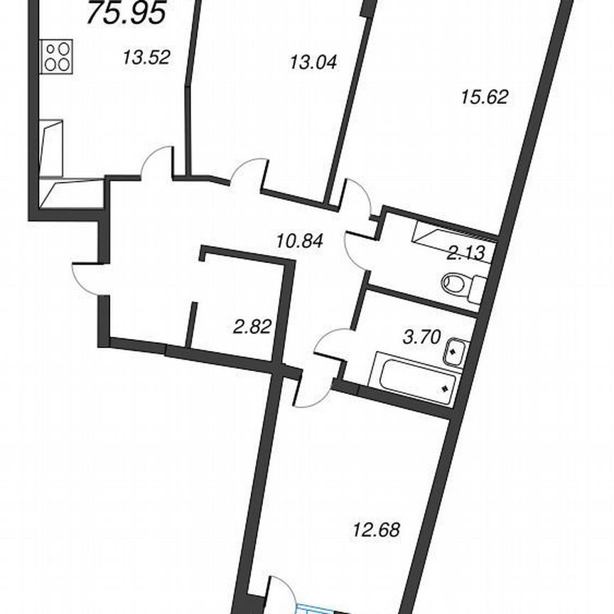 3-к. квартира, 77,6 м², 16/22 эт.