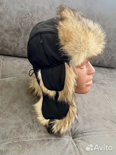Шапка ушанка из волка военная для охоты