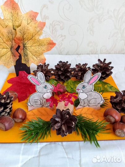 Осенняя поделка зайчики в лесу