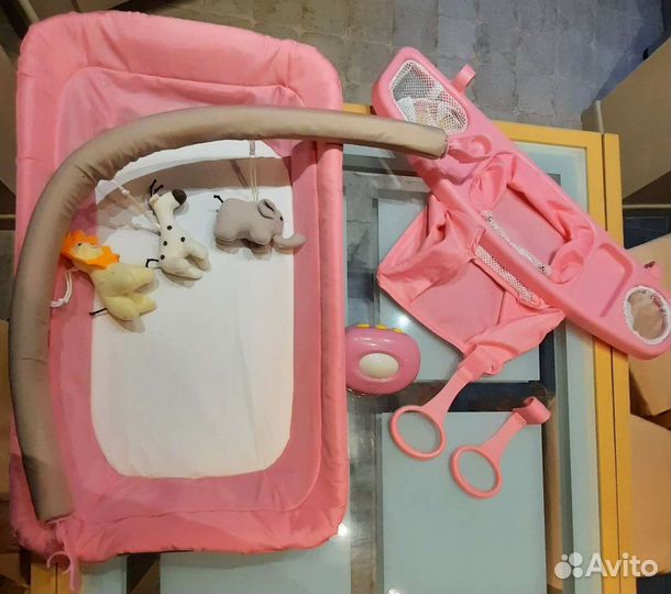 Детская кроватка манеж складная, розовая, Pituso