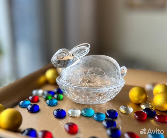 Блюдо сервировочное с крышкой стеклянное заяц