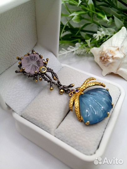 Морская тема: оригинальный кулон с аквамарином, мо