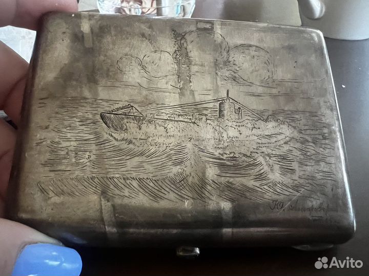 Портсигар серебрянный старинный с рубином