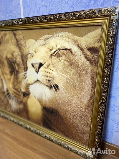 Картина в раме гобелен Львы