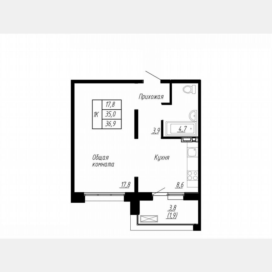 1-к. квартира, 36,9 м², 1/17 эт.