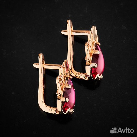 Серьги советские из красного золота с корундами