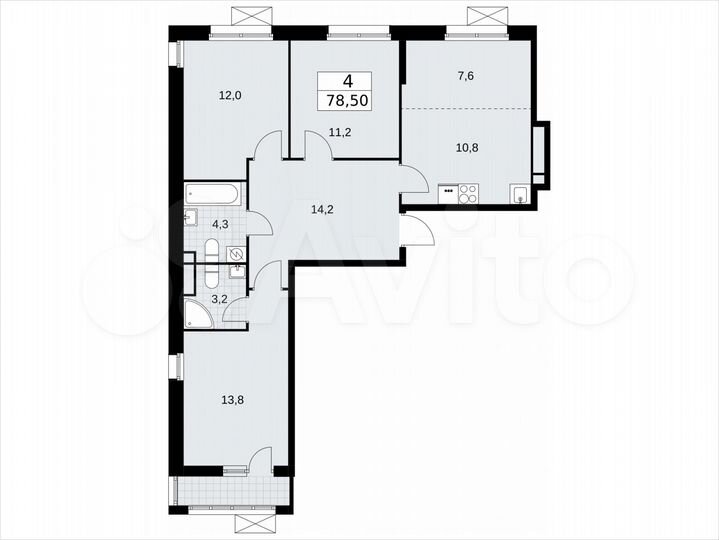 4-к. квартира, 78,5 м², 9/9 эт.