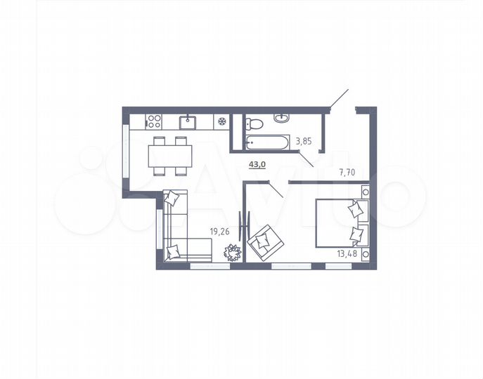 2-к. квартира, 43 м², 3/3 эт.