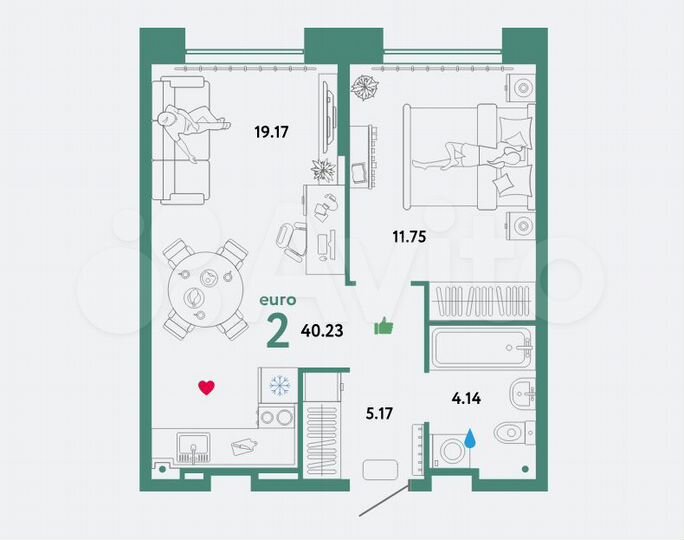 2-к. квартира, 40,2 м², 3/11 эт.