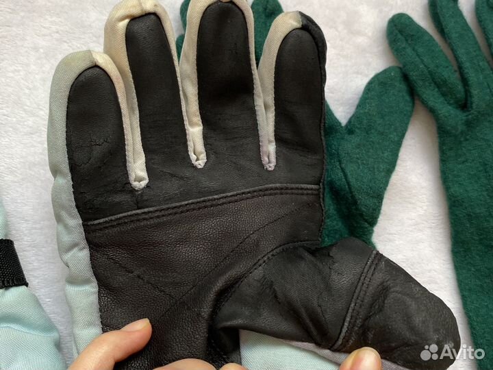 Перчатки зимние горнолыжные, шапка, шарф белый