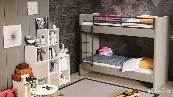 Кровать двухъярусная с мягкой обивкой «Дарси»