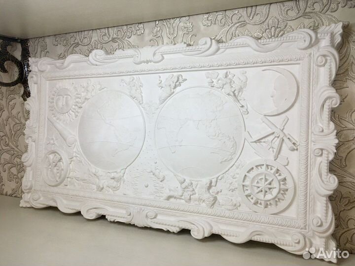 Барельеф из гипса Карта Мира Белая