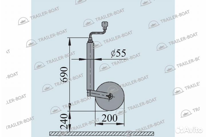 Опорное колесо с поворотным механизмом, нагрузка 680 кг (1500 lbs)