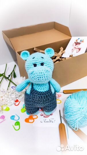Мягкие игрушки вязаные бегемотик Амигуруми