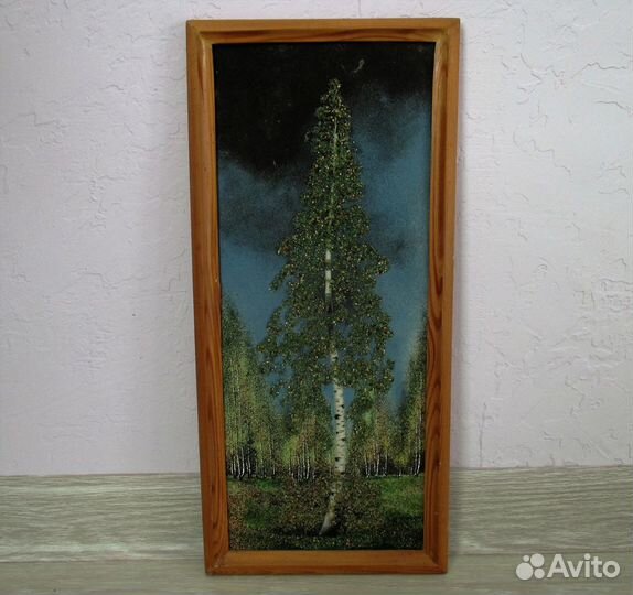 Картина насыпная полудраг.камень береза 43*20см