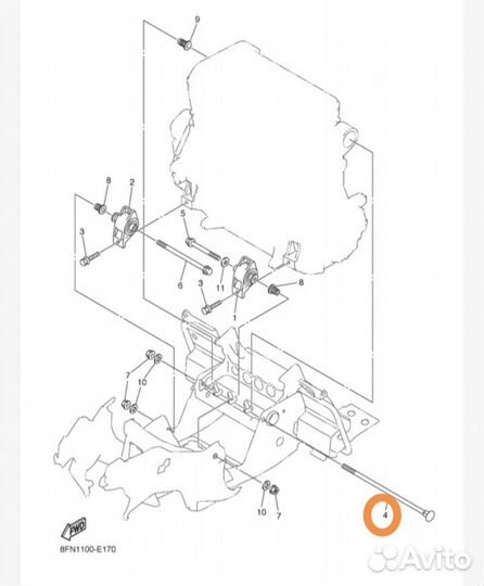 Новый оригинальный болт двигателя Yamaha Vk 10