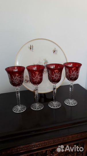 4 Хрустальных фужера для вина Рубиновые