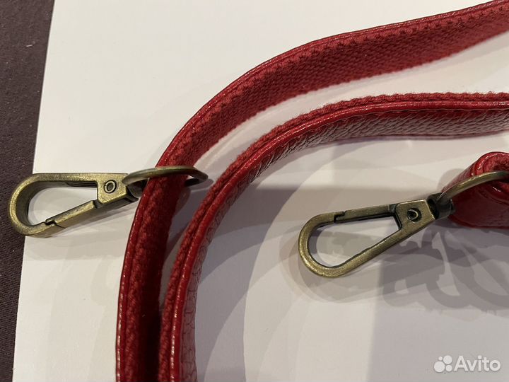 Ремень кожаный красный фурнитура бронза
