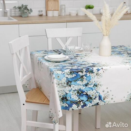 Клеёнка столовая на тканевой основе Доляна «Синие
