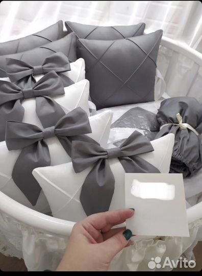 Бортики в детскую кроватку сатин и балдахин