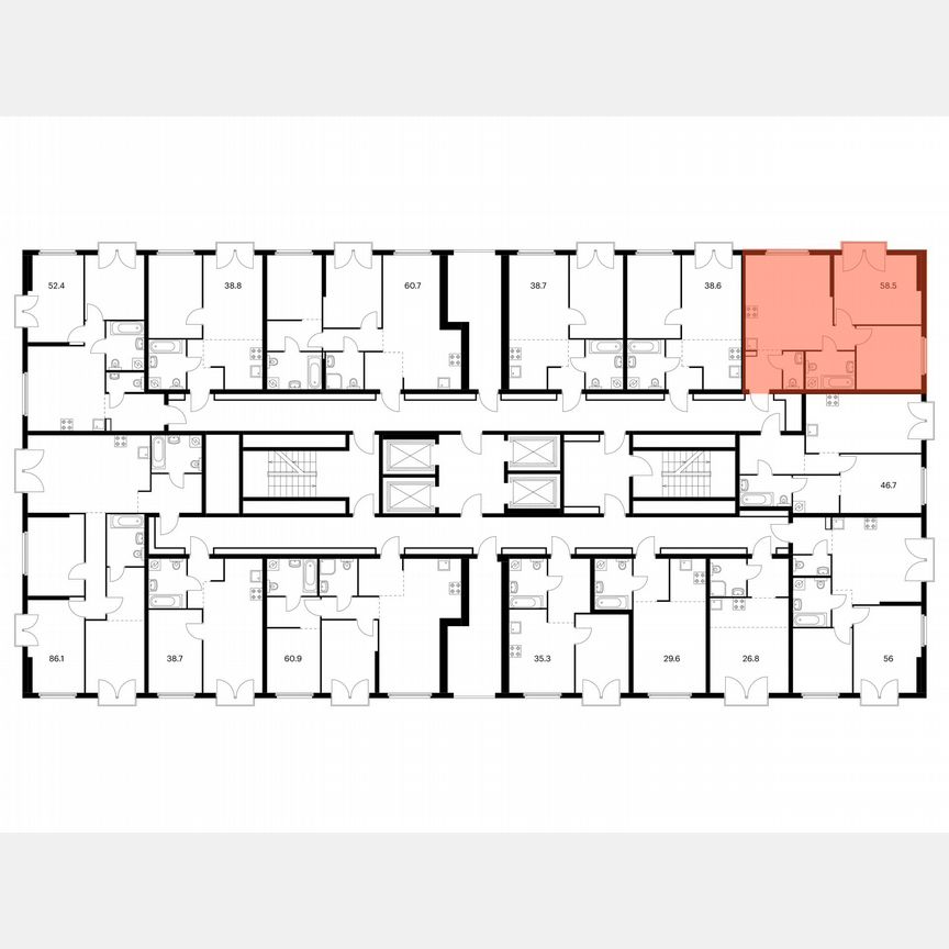 2-к. квартира, 58,5 м², 10/32 эт.