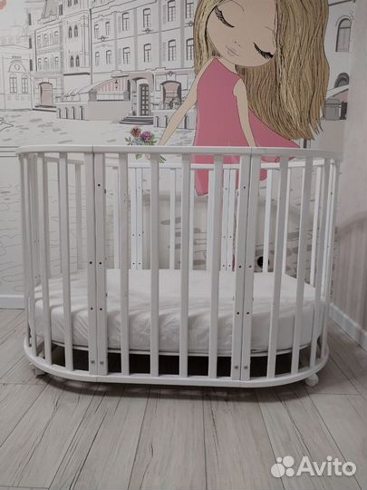 Детская кроватка трансформер с маятником и матрас