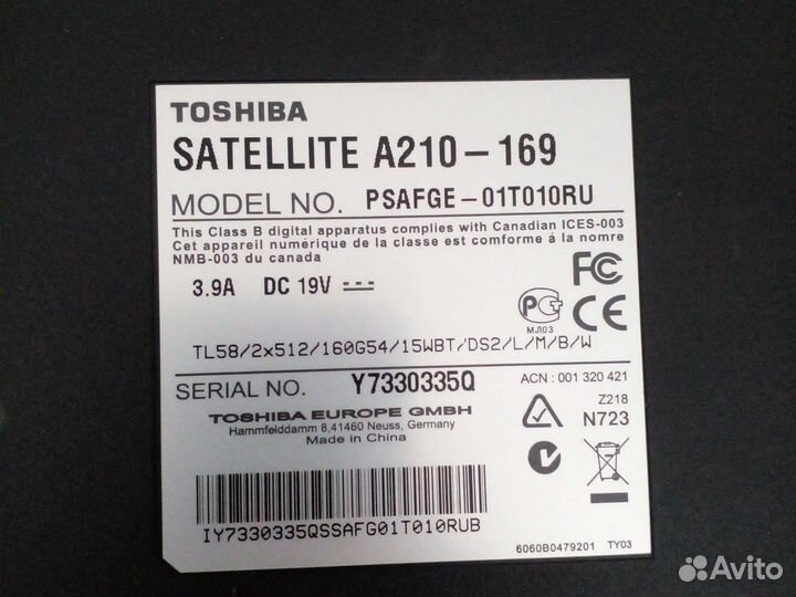 Ноутбук Toshiba на запчасти