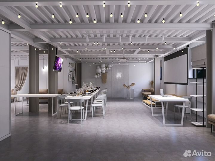 Аренда белого лофта с баром