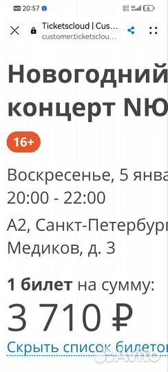 Билет на концерт nю