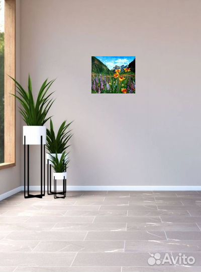 Картина маслом Горный пейзаж с цветами, Алтай