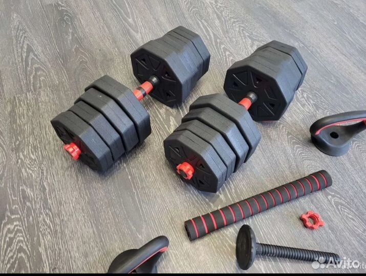 Набор гантелей 2х15кг/гиря/миништанга 6 в 1