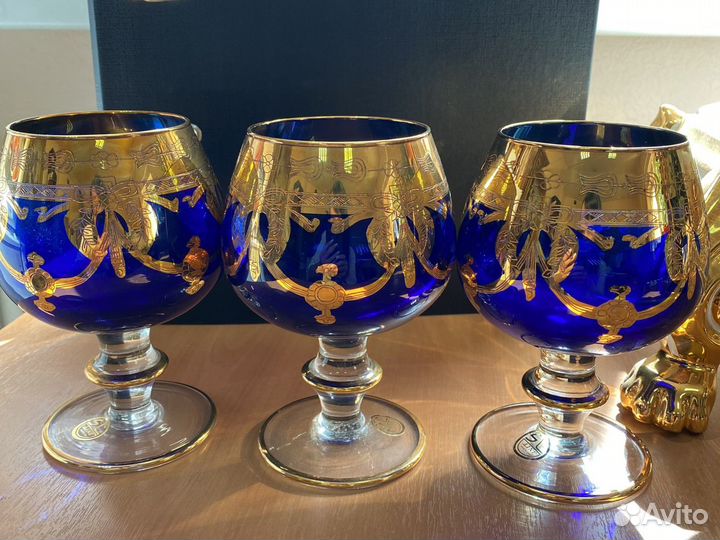 Бокал фужер хрусталь италия золото 24К