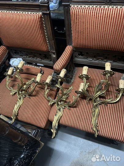 Винтажные бронзовые бра на 3 свечи Италия