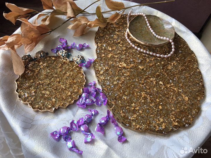 Поднос и подстаканники из эпоксидной смолы