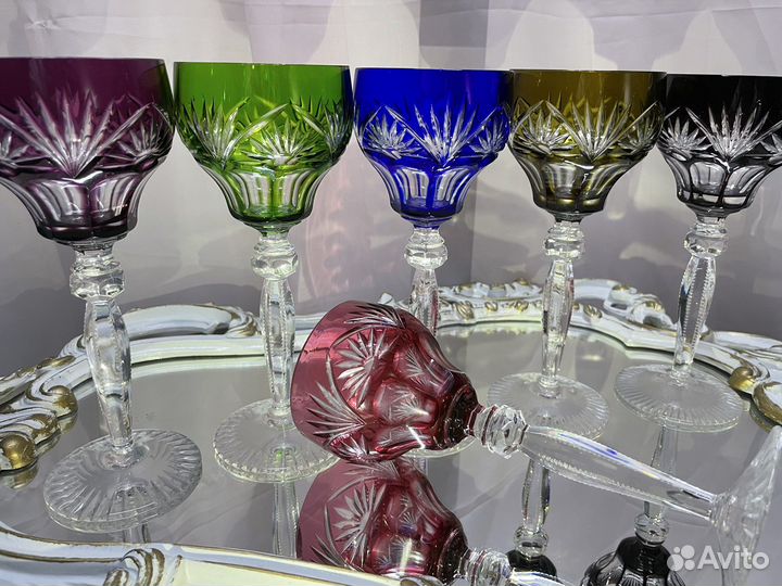 Старинные бокалы, цветной хрусталь 60-70гг
