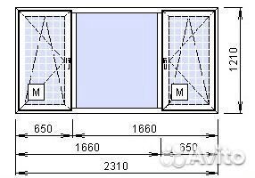 Пластиковое окно 2310*1210мм