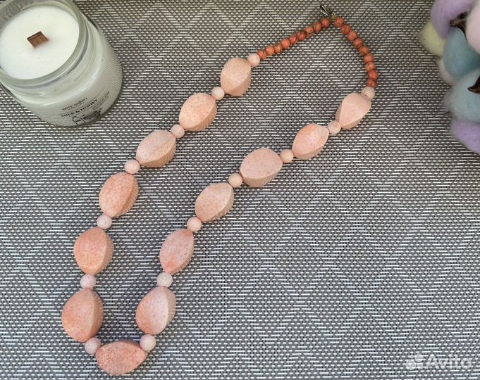 Массивные бусы губчатый коралл кожа ангела винтаж