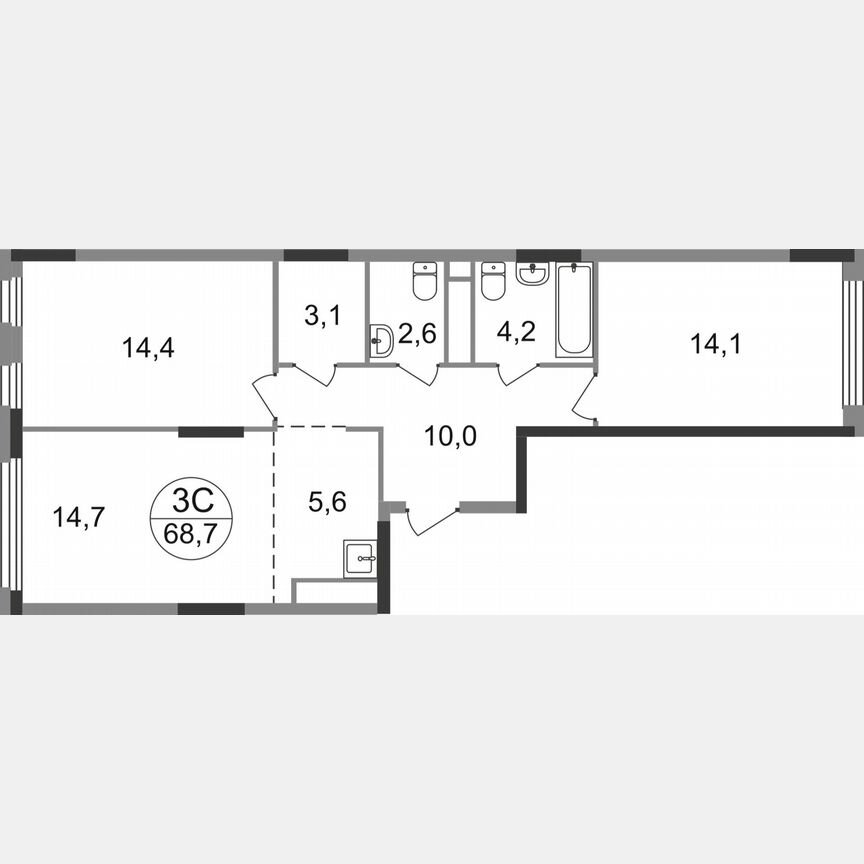 3-к. квартира, 68,7 м², 14/17 эт.