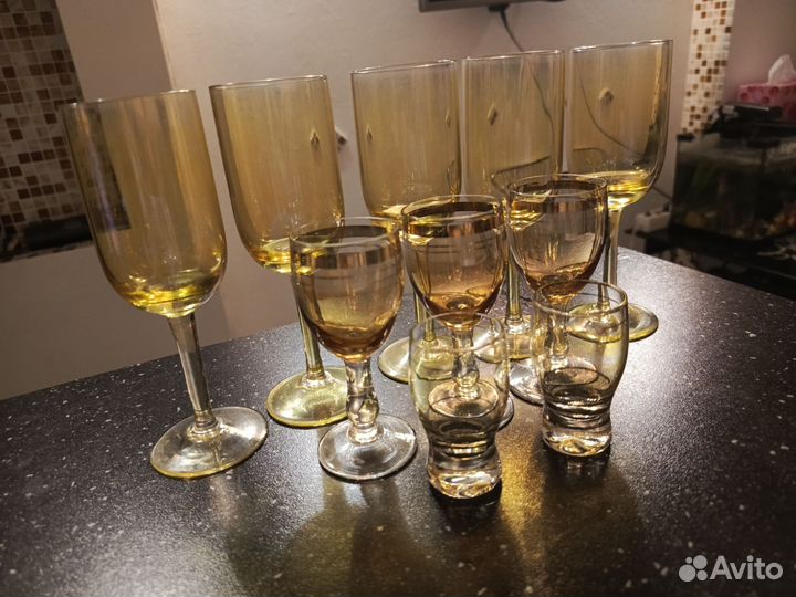 Фужеры и рюмки цетриновое стекло СССР