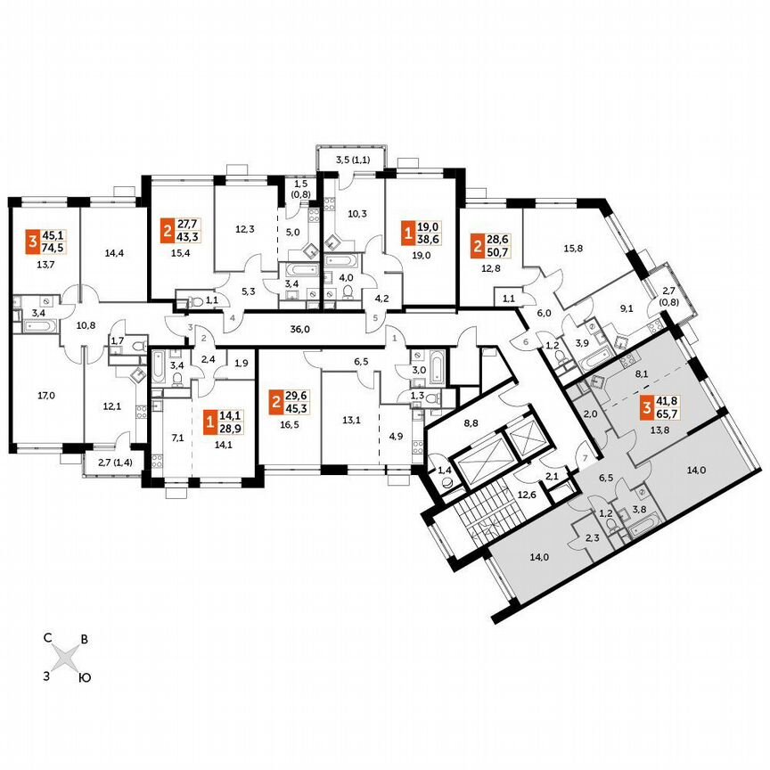 2-к. квартира, 65,7 м², 7/7 эт.