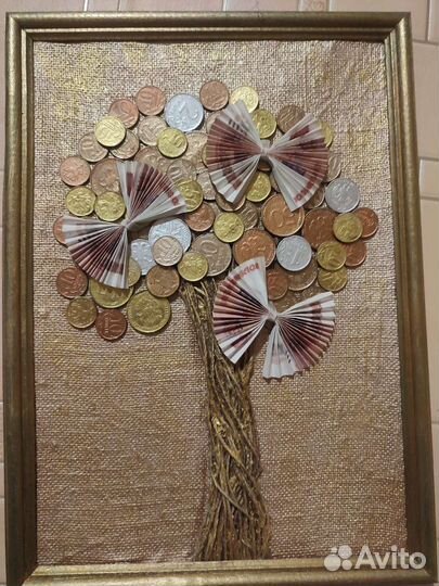 Картина, панно,Денежное дерево, монеты