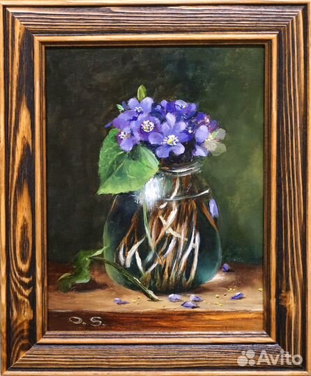 Картина маслом цветы в раме 