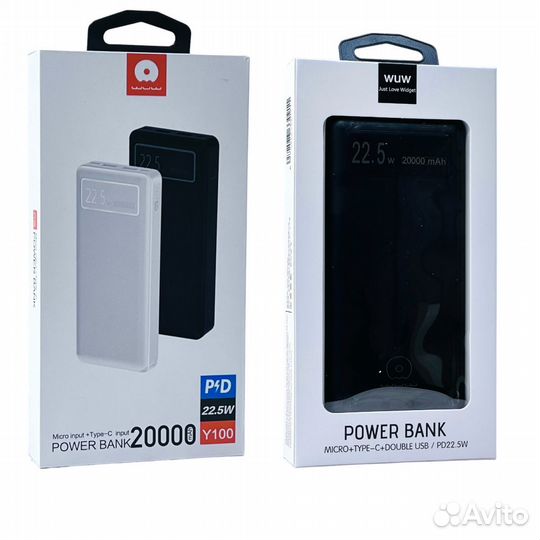 Power bank WUW Y100 20000mAh PD 22W LED/display BK