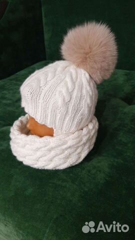 Шапка с помпоном.снуд варежки. вязание на заказ