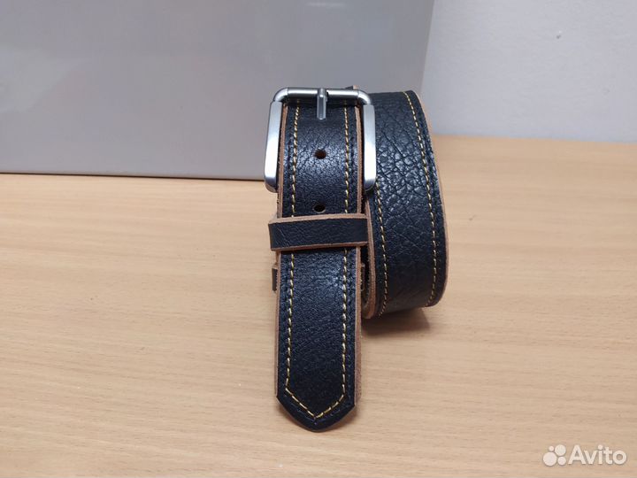 Мужской кожаный ремень. Джинсовый