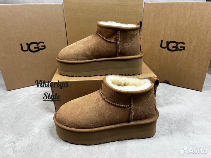 Угги UGG ultra mini platform chestnat