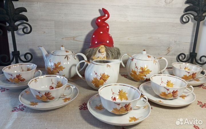 Чaйные cepвизы Дулевo Золотая лента, Кленовый лист