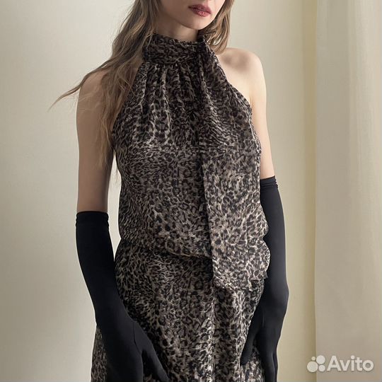 Леопардовое платье с лентами