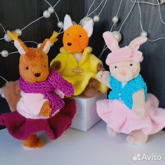 Игрушки ручная работа Белка Лиса Заяц 11 см