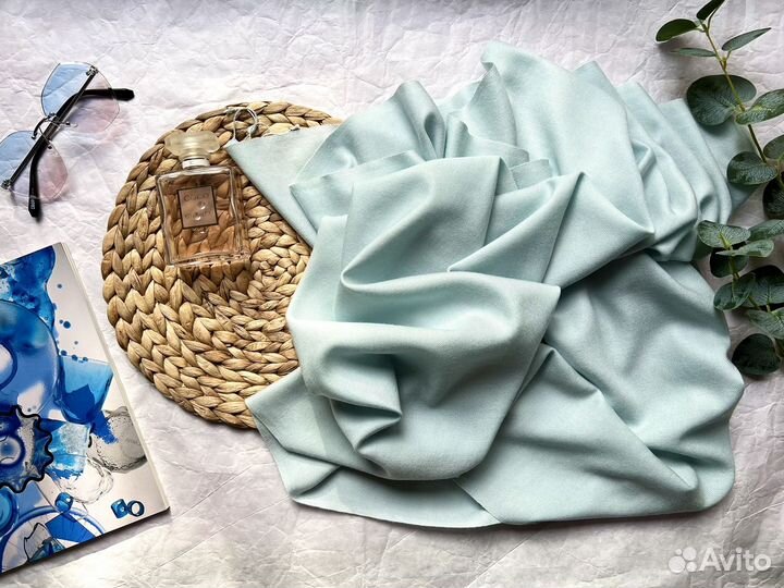 Палантин кашемир шелк пашмина 70 200 голубой